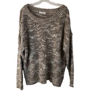 Women Sweater Sz 3X Brown Tan Neutral Tones Boho Pontelle Geometric Cozycore
